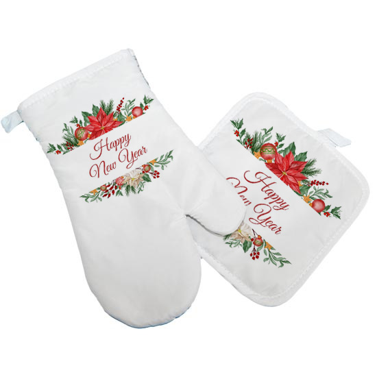 Happy New Year! Oven Mitt Set. Cotton