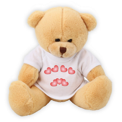 Beige teddy bear with a white T-shirt suitable for printing