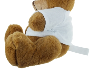 Light-brown teddy bear with a white T-shirt suitable for printing