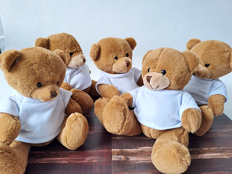 Light-brown teddy bear with a white T-shirt suitable for printing