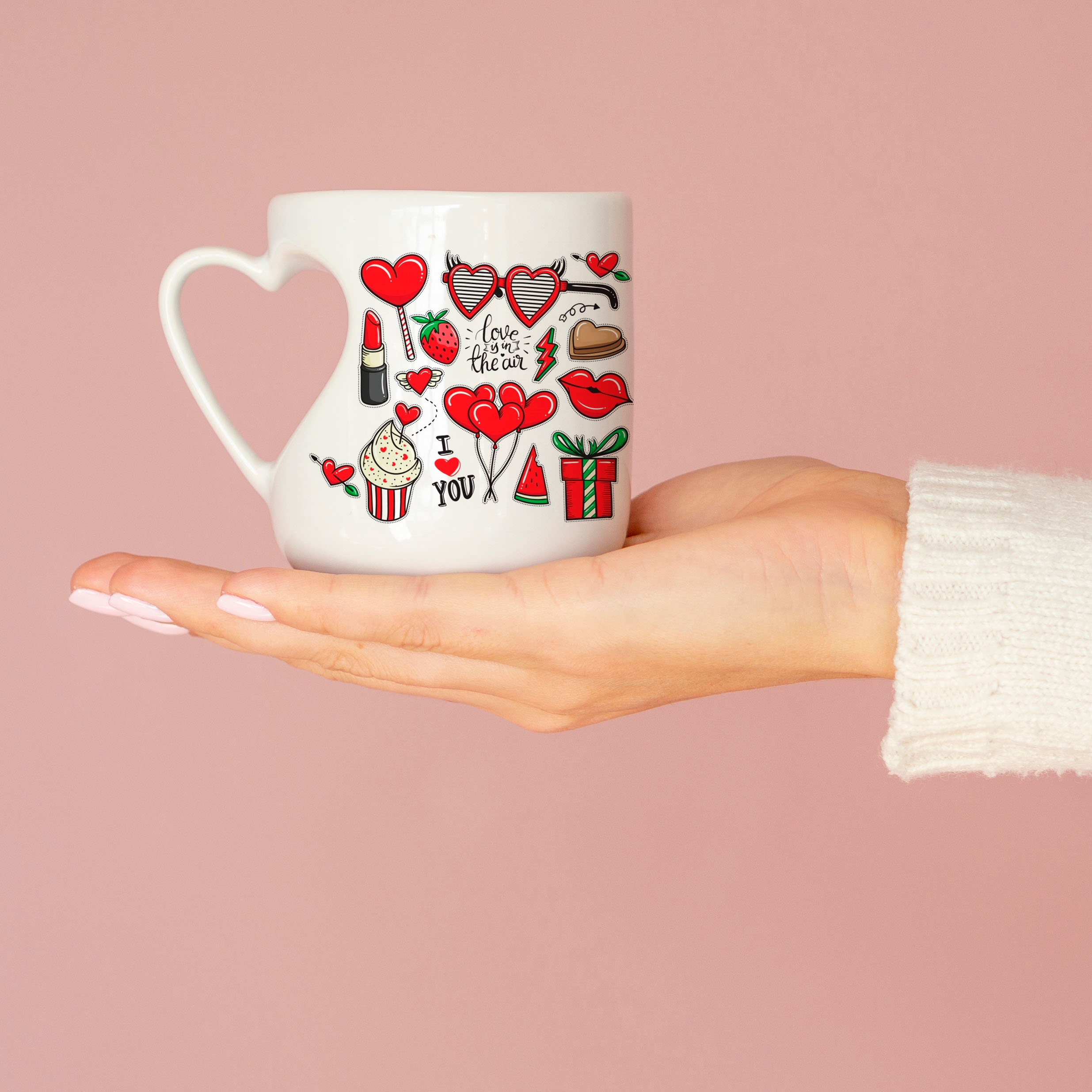 Sublimation mug with heart shape handle