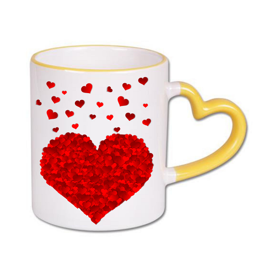 Sublimation mug with colour heart shape handle