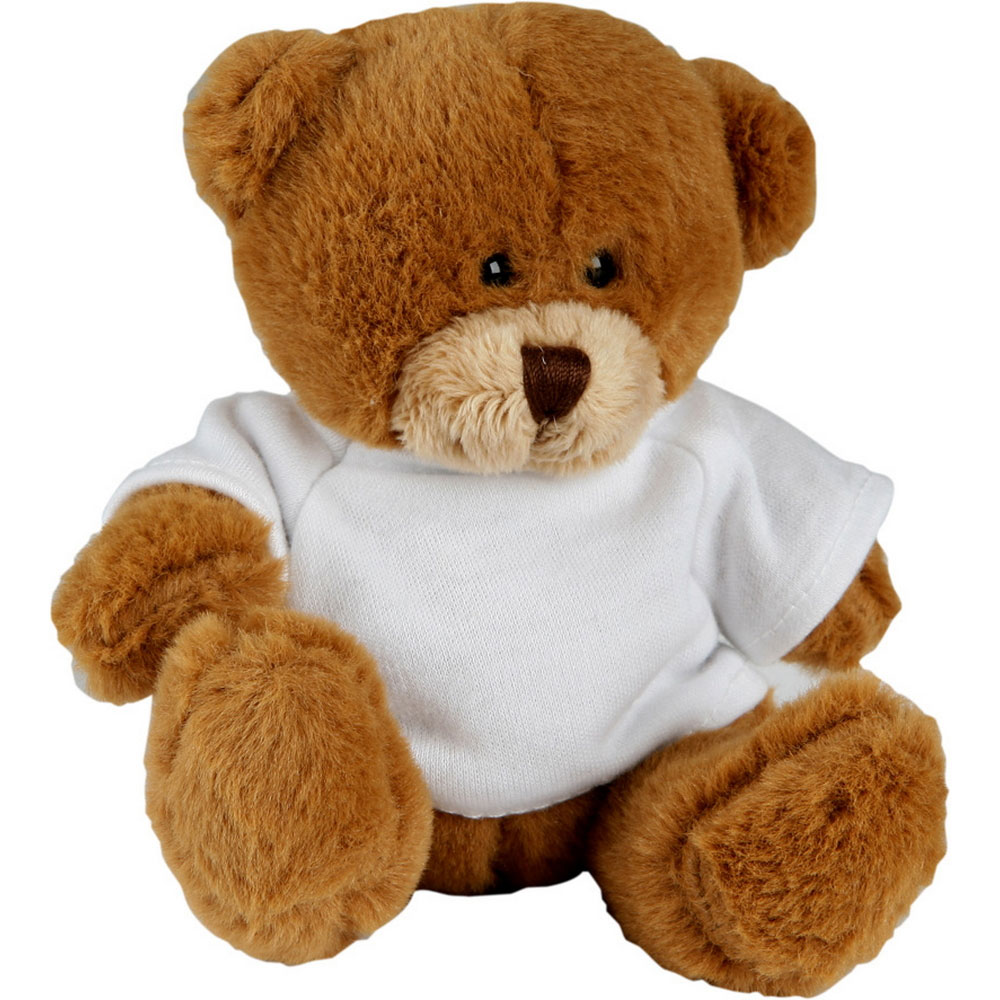 Light-brown teddy bear with a white T-shirt suitable for printing