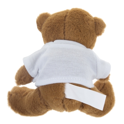 Light-brown teddy bear with a white T-shirt suitable for printing