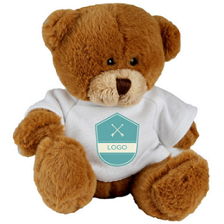 Light-brown teddy bear with a white T-shirt suitable for printing