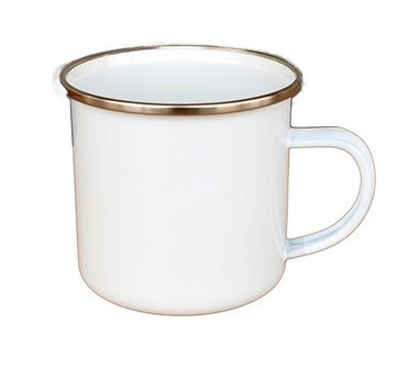 Enamel steel mug for sublimation - white with a silver rim