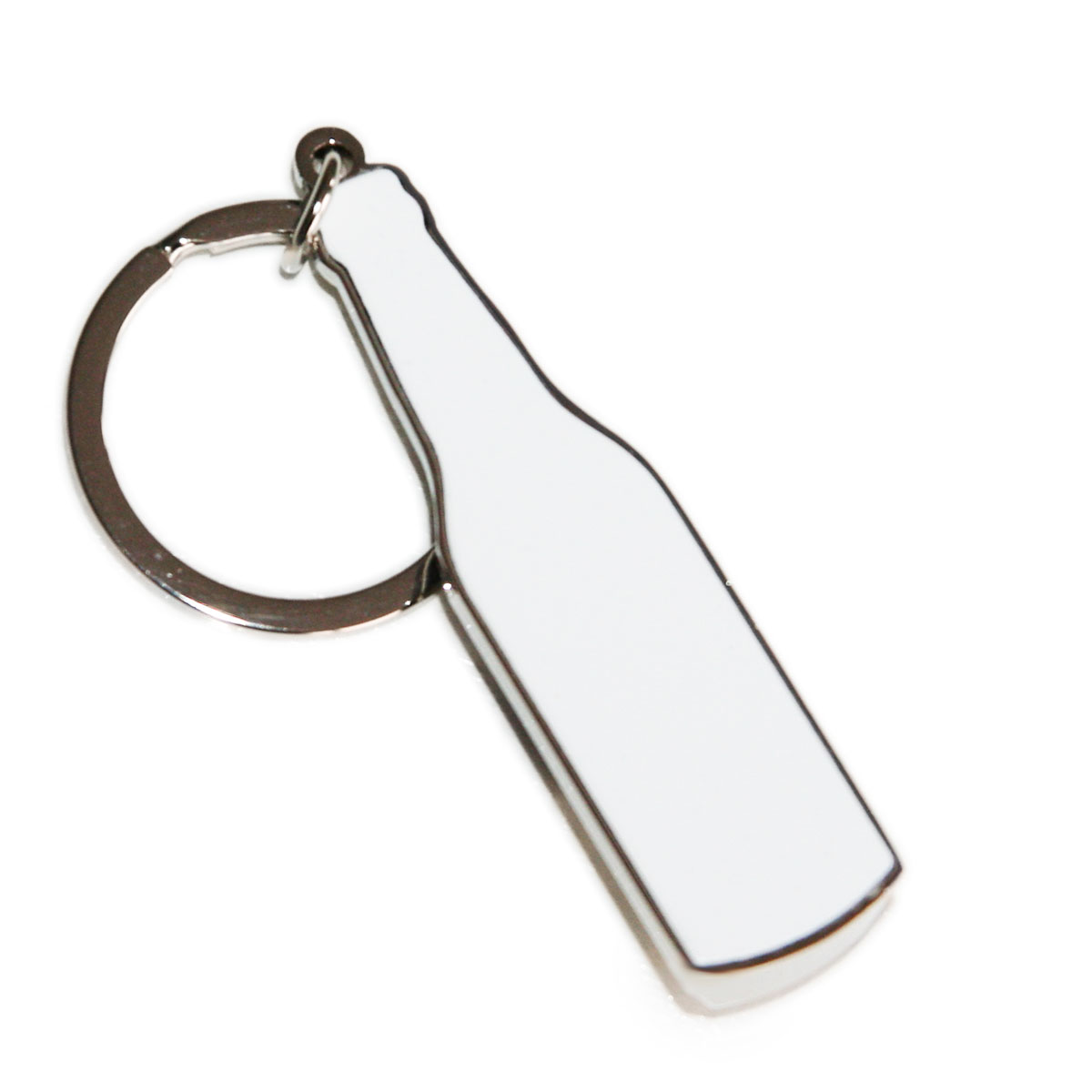 Bottle-shaped metal keychain bottle opener for sublimation