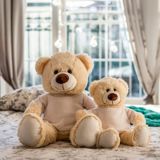 Beige teddy bear with T-shirt suitable for sublimation