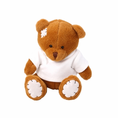 Light-brown teddy bear with a white T-shirt suitable for printing