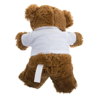 Light-brown teddy bear with a white T-shirt suitable for printing