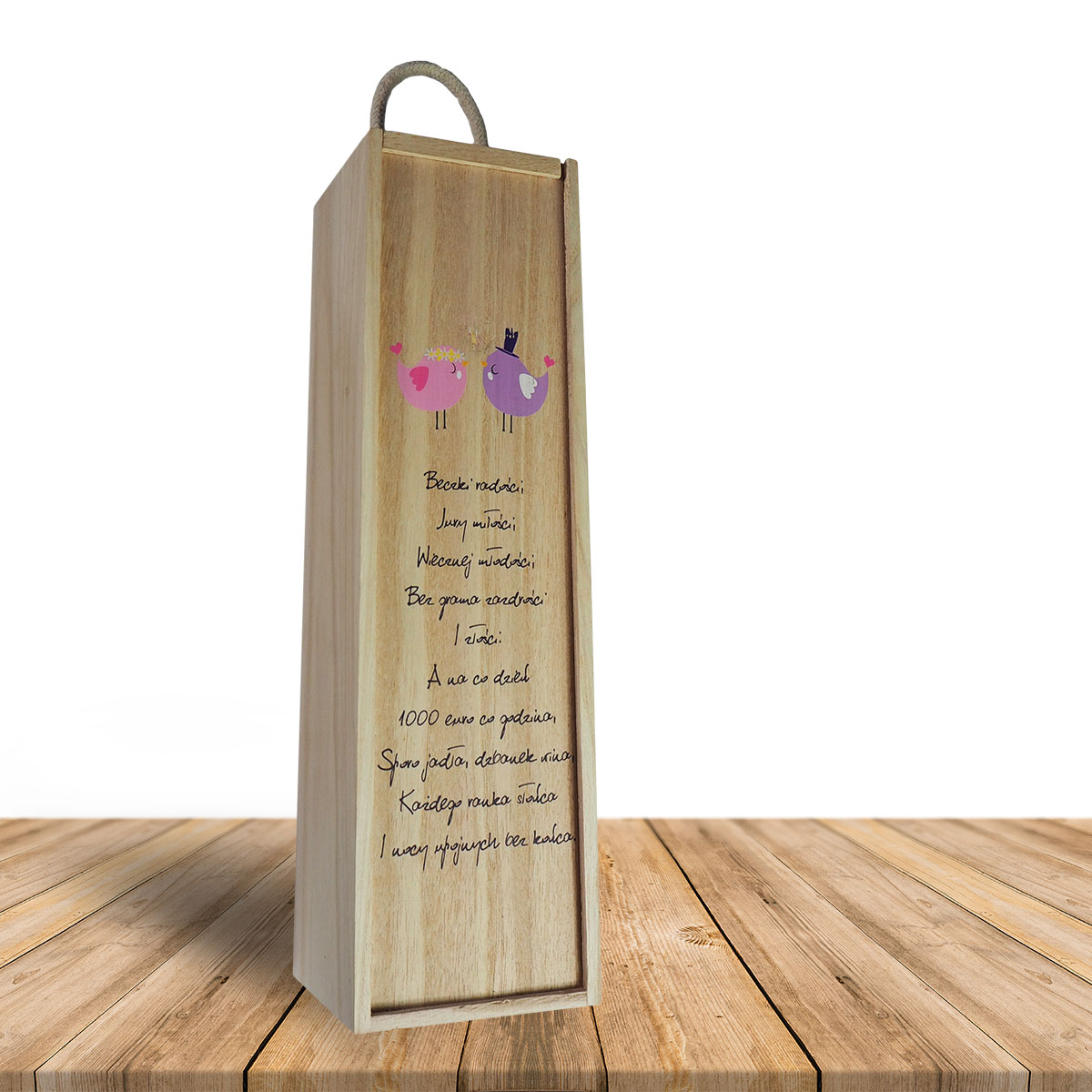 Wooden winebox from natural wood with front to print