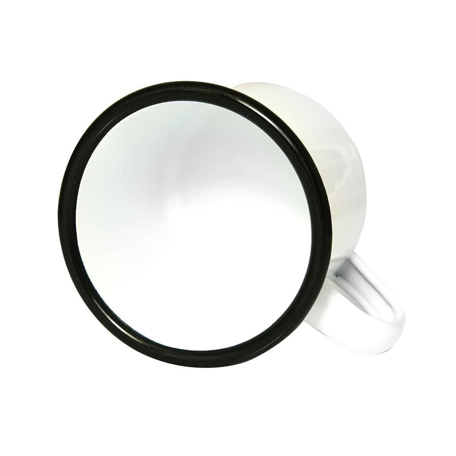 Enamel steel mug for sublimation - white with a black rim