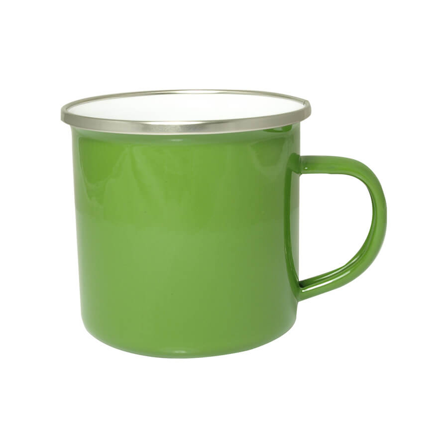 Enamel steel mug for sublimation - green with a silver rim