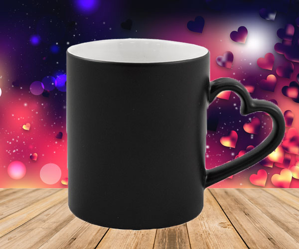 Matte color changing sublimation mug with heart shape handle