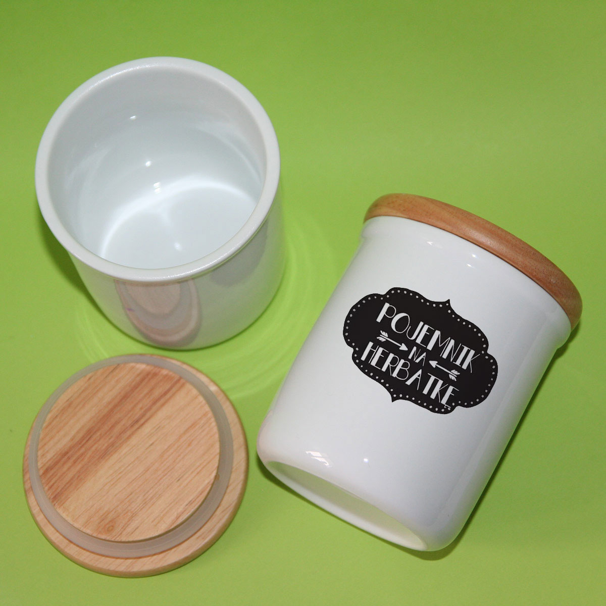 Ceramic container with wooden lid for sublimation