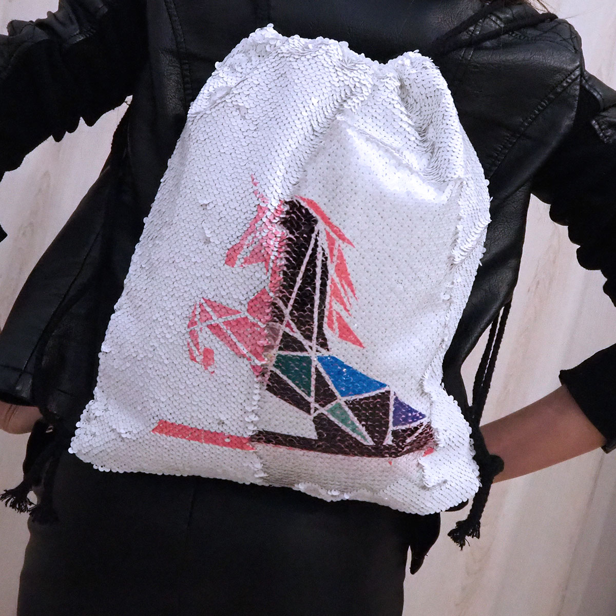 Shoe bag with two-side sequins for sublimation