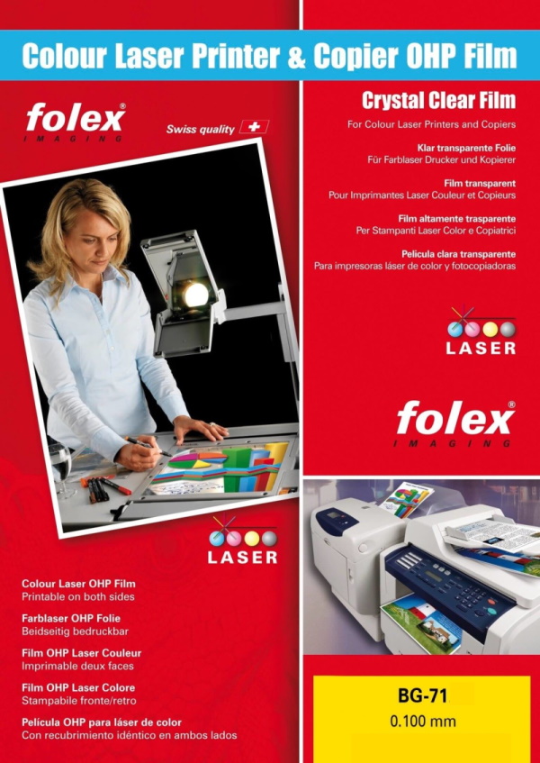 Transparent double-sided film for color laser printers - BG-71 (100mic.) A4 x 50pcs. (Folex)