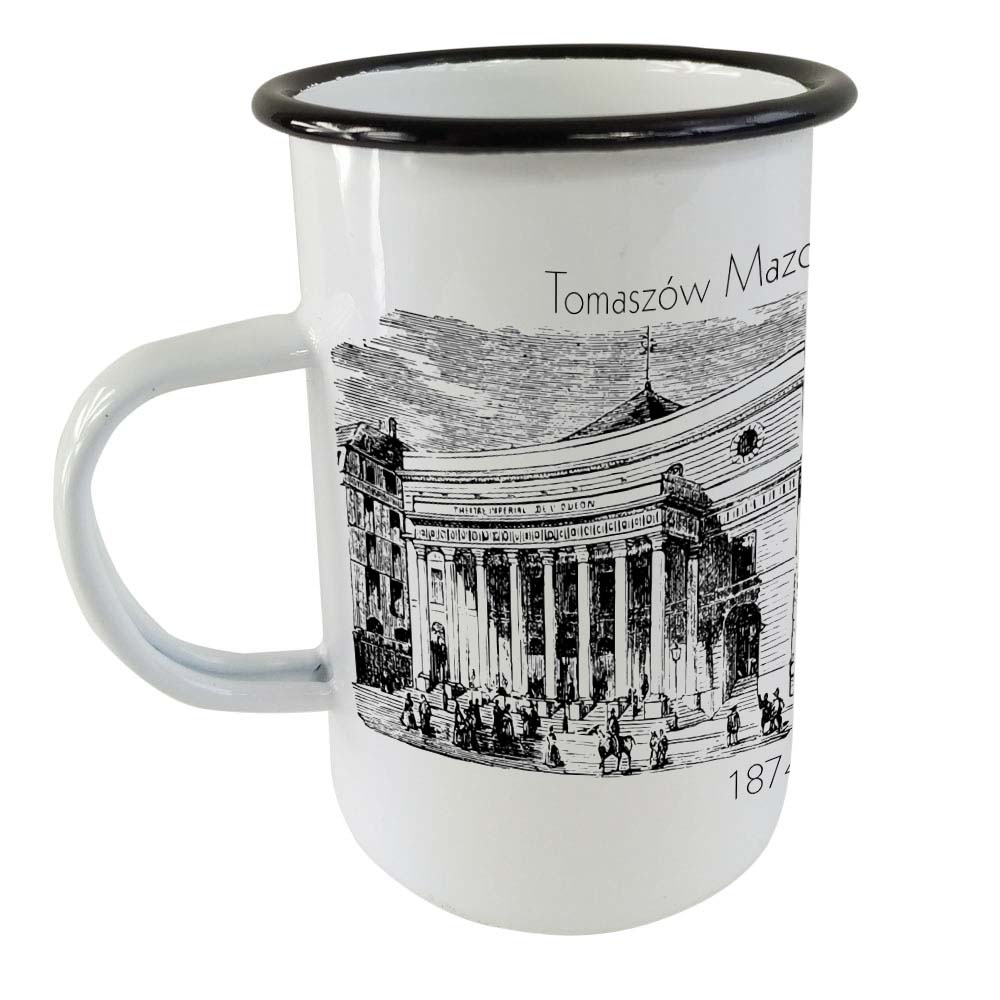Tall enamel steel mug for sublimation - white with a black rim