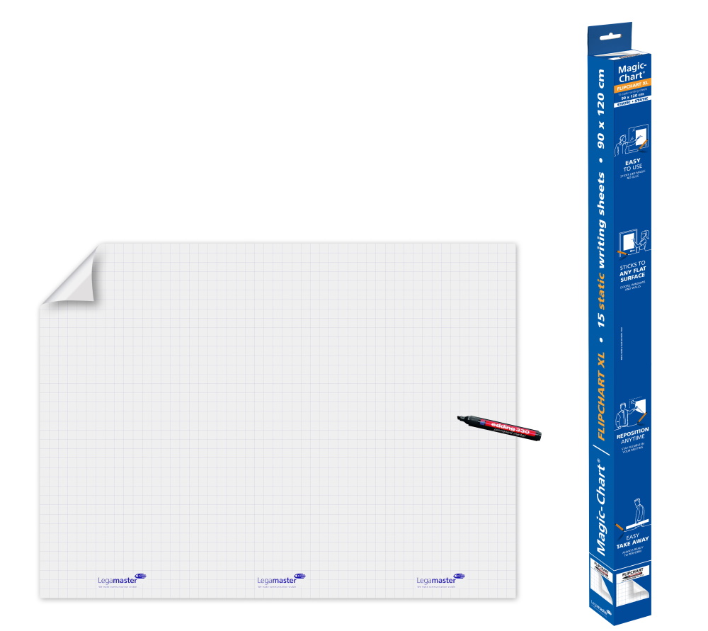 Magic Chart fully gridded - self-adhesive flipchart not dry-wipe film with marker