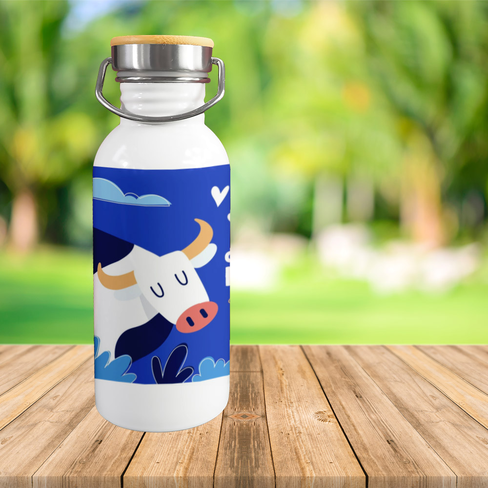 Metal bottle with bamboo lid for sublimation