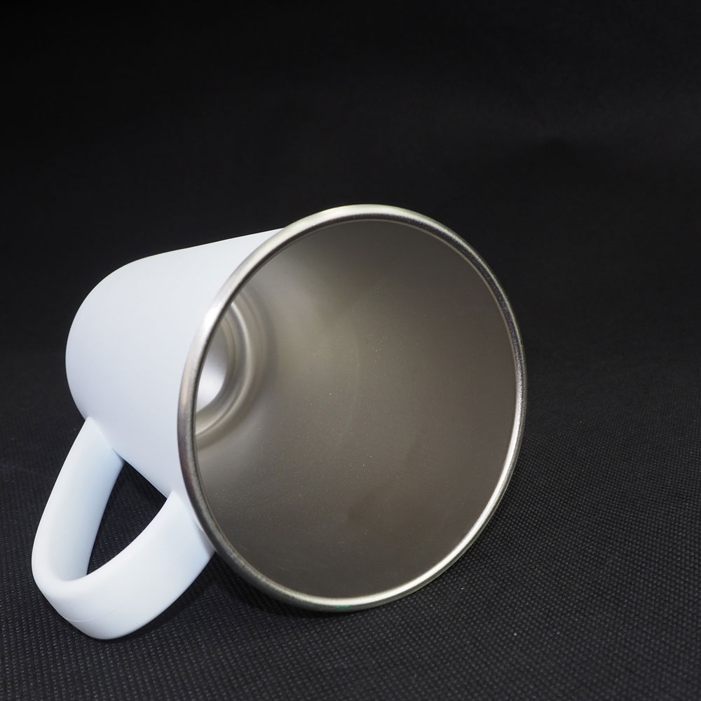 White, matte, polymer big latte mug for sublimation with a metal interior