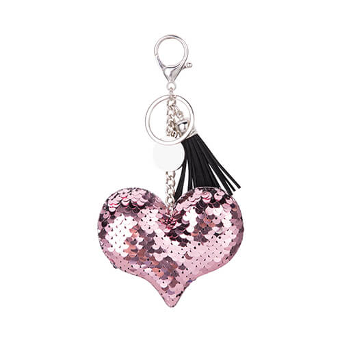 Sequin keychain with round plate for sublimation - heart