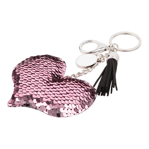 Sequin keychain with round plate for sublimation - heart