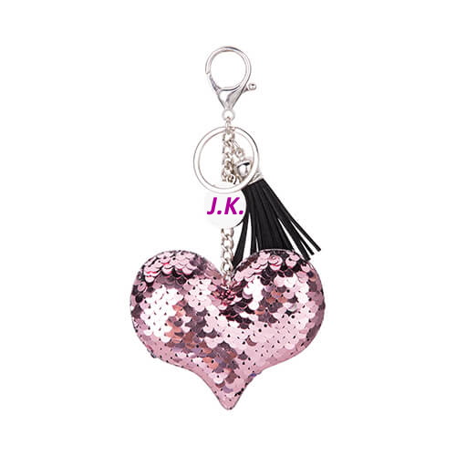 Sequin keychain with round plate for sublimation - heart