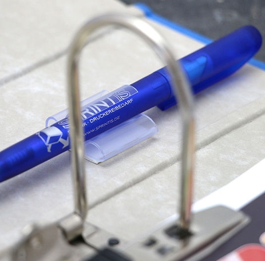 Plastic self-adhesive pen or pencil holder