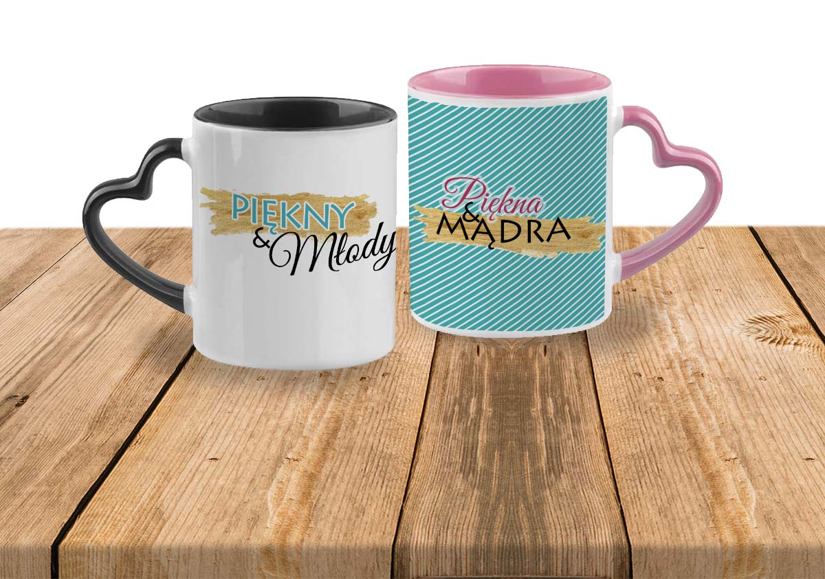 Sublimation mug with colour inside and heart shape handle