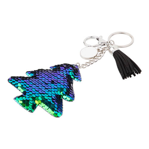 Sequin keychain with round plate for sublimation - christmas tree
