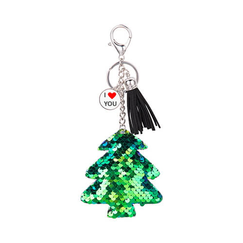 Sequin keychain with round plate for sublimation - christmas tree