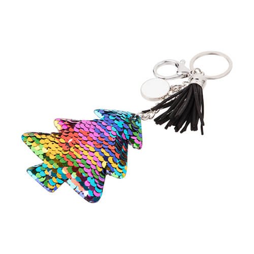 Sequin keychain with round plate for sublimation - christmas tree