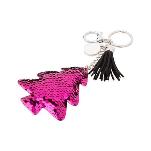 Sequin keychain with round plate for sublimation - christmas tree