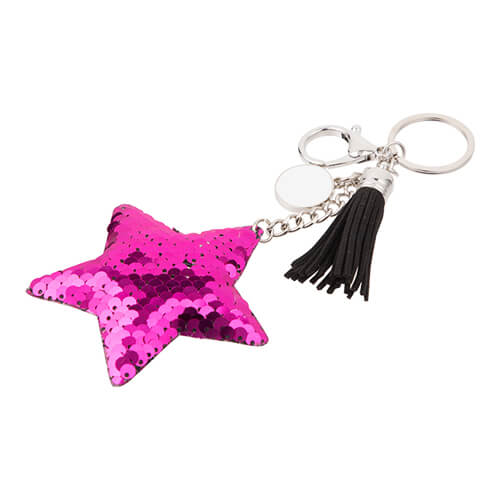 Sequin keychain with round plate for sublimation - star