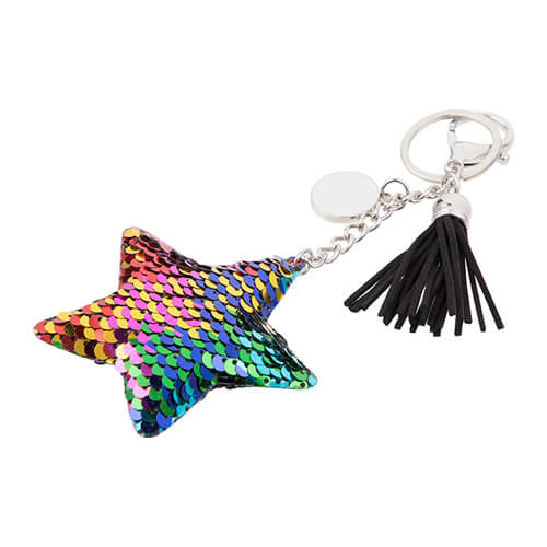 Sequin keychain with round plate for sublimation - star