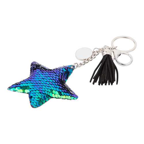 Sequin keychain with round plate for sublimation - star