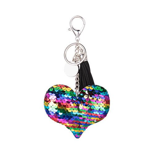 Sequin keychain with round plate for sublimation - heart