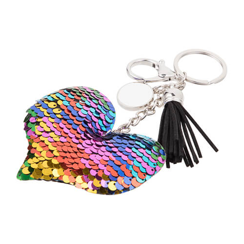 Sequin keychain with round plate for sublimation - heart