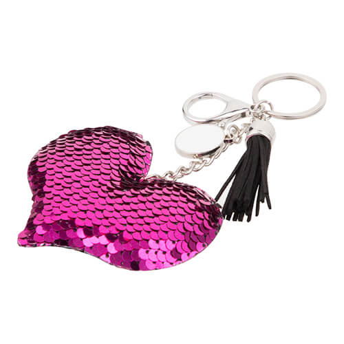 Sequin keychain with round plate for sublimation - heart