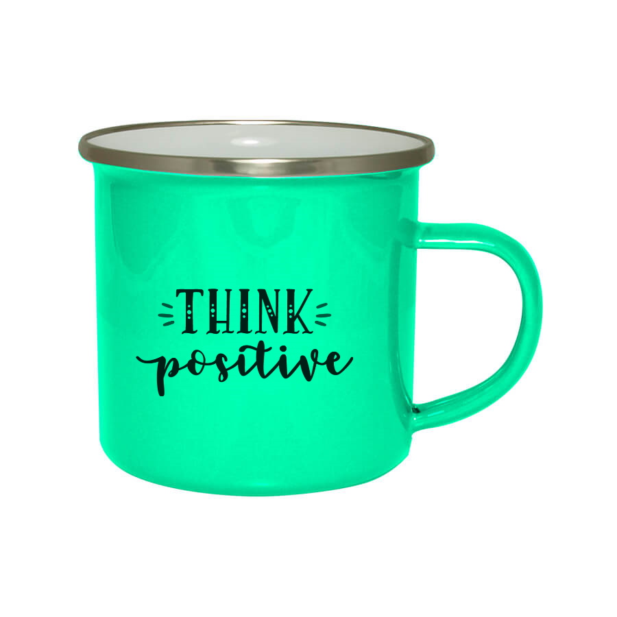 Enamel steel mug for sublimation - green mint with a silver rim