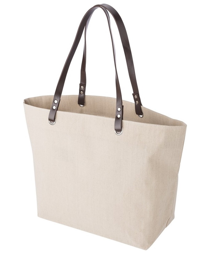 Shopping bag with leather handle