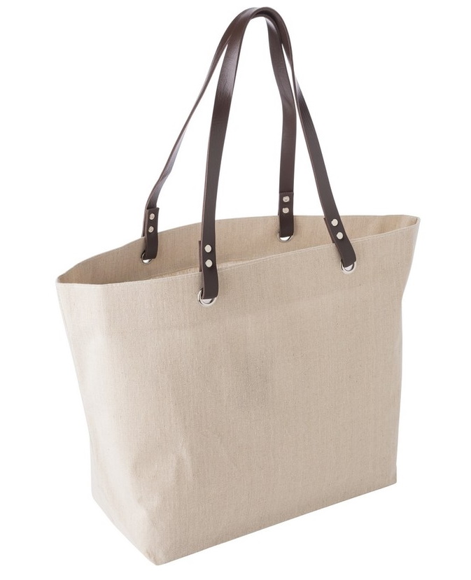 Shopping bag with leather handle