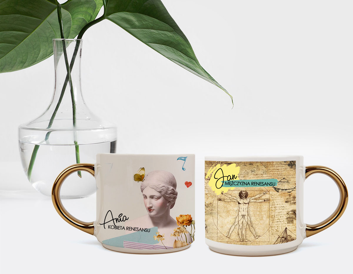Wide mug for sublimation with gold handle