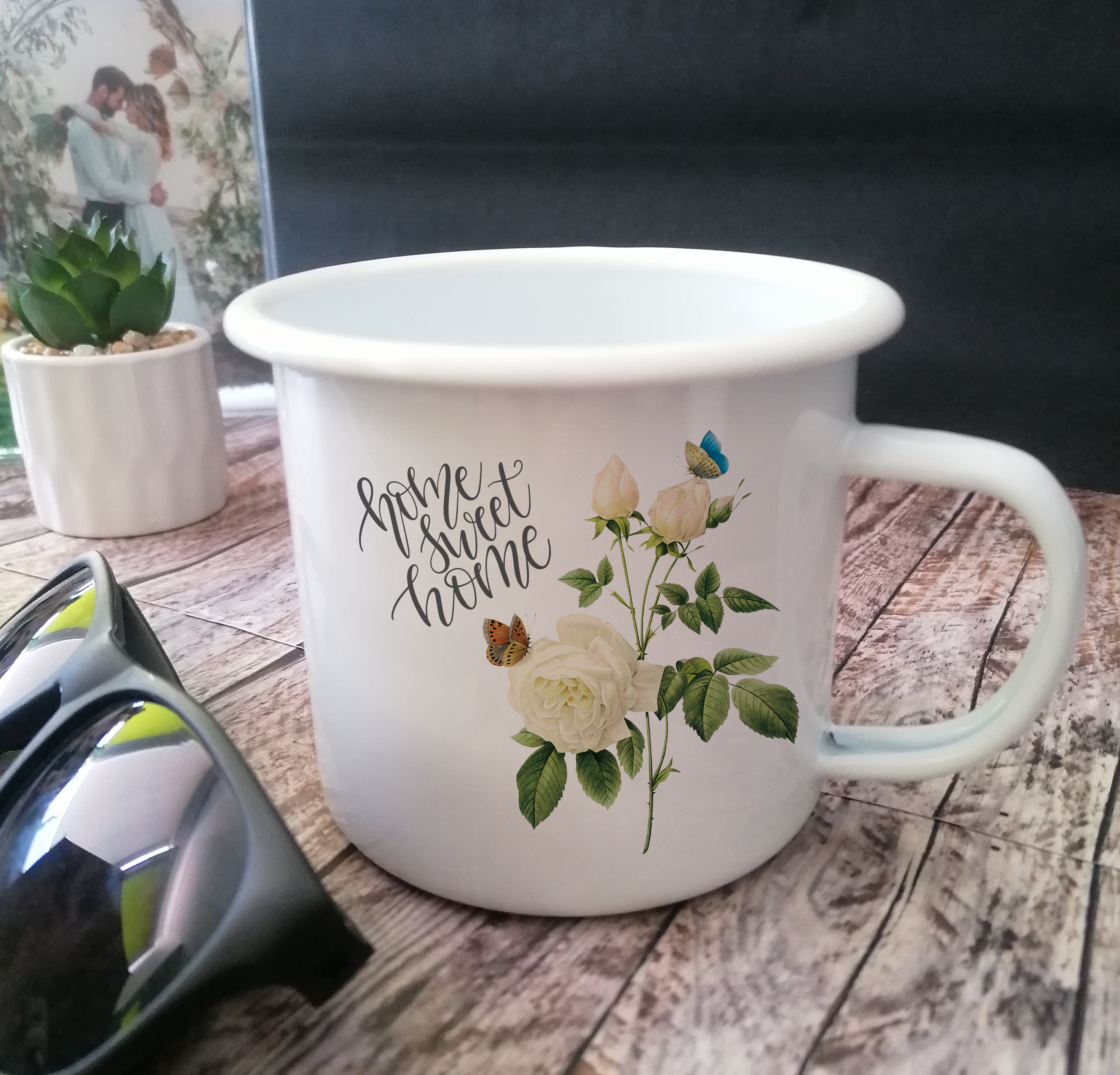 Enamel steel mug for sublimation - white with a white rim