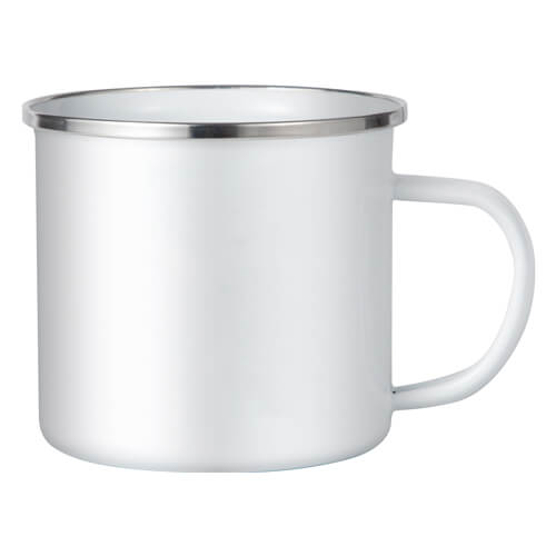 Enamel steel mug for sublimation - white with a silver rim