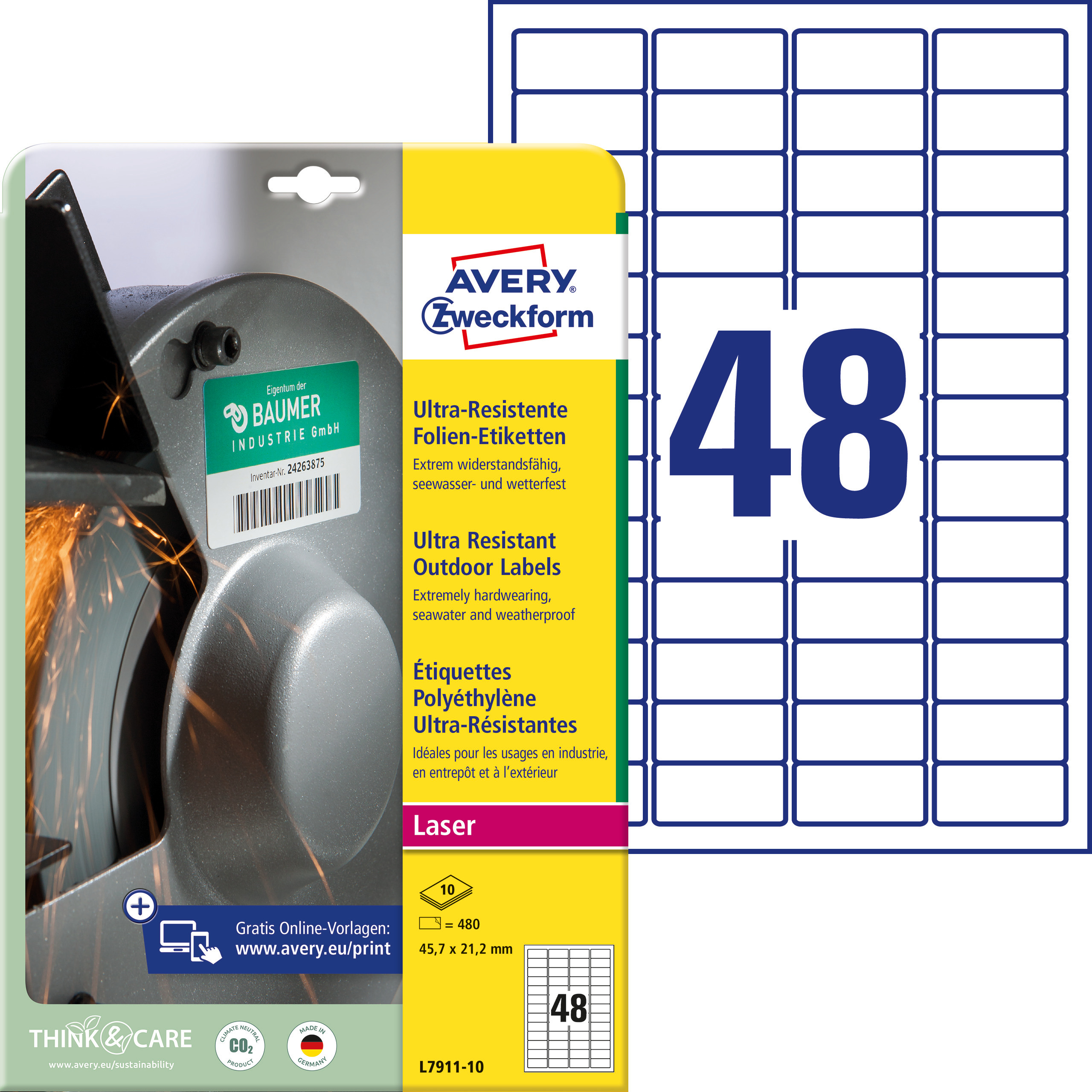 Self-adhesive durable labels Ultra Resistant polyethylene film for laser printers and copiers - 48 labels per sheet