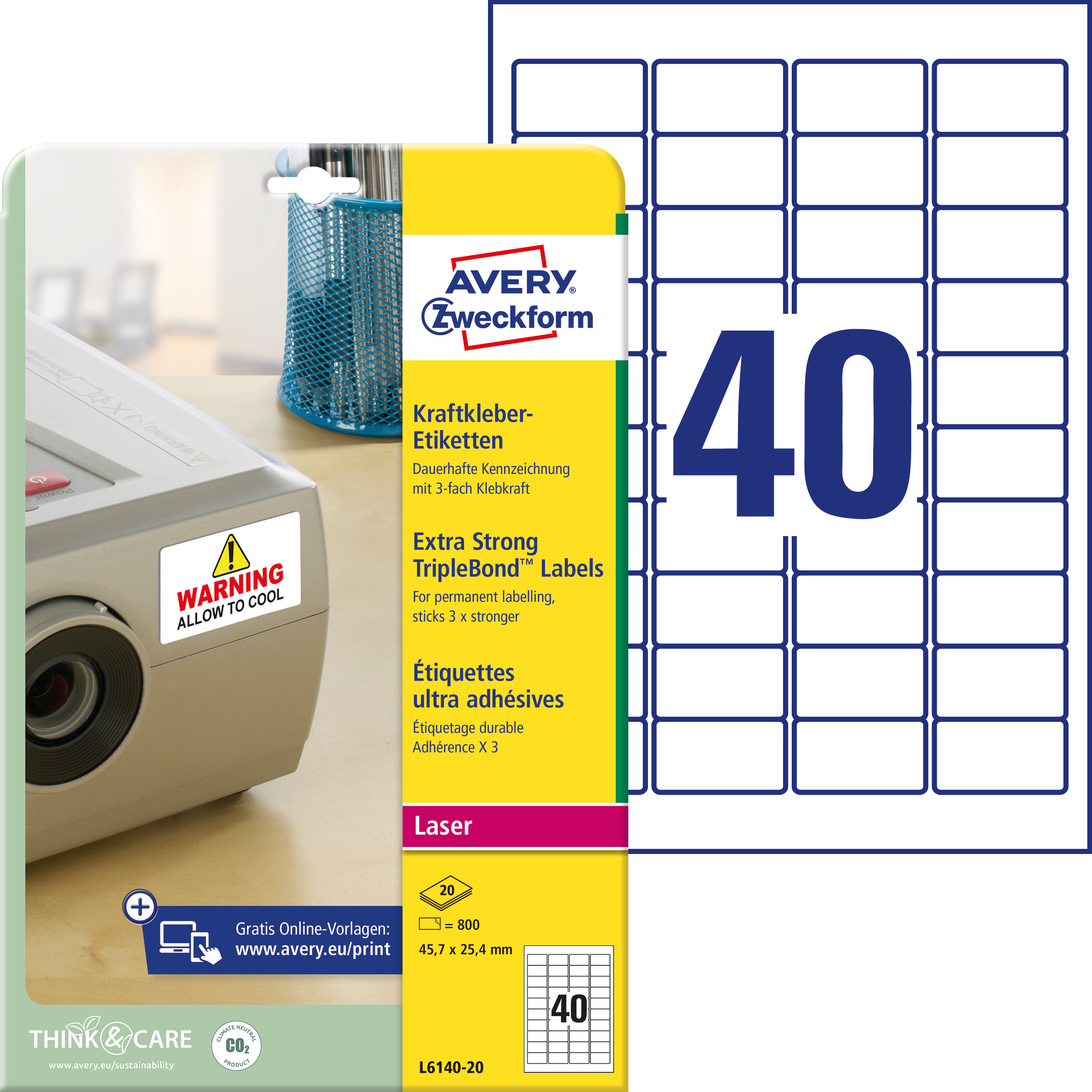Self-adhesive labels Triple Bond polyester film for laser printers - 40 labels per sheet