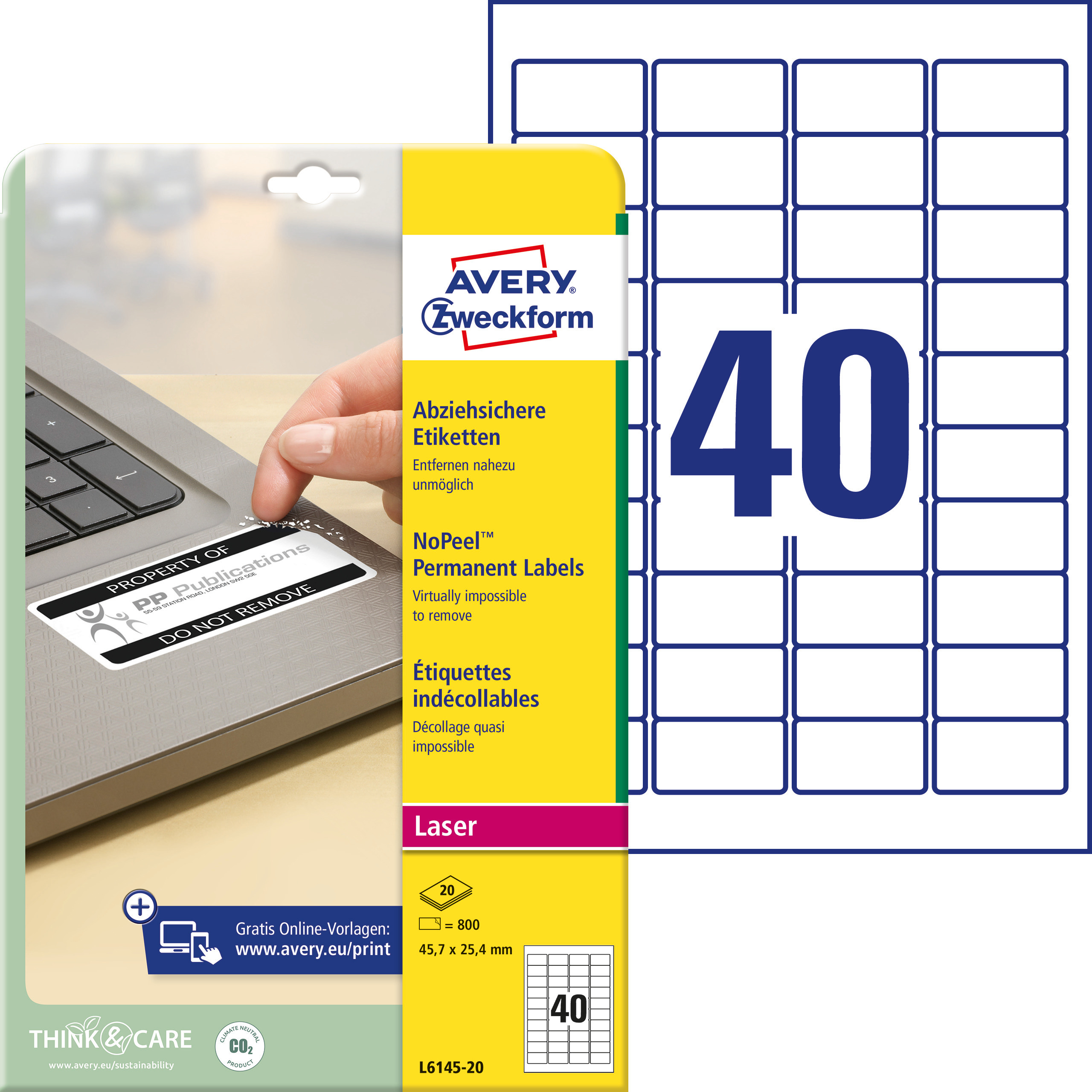 Self-adhesive labels Nopeel acrylic film for monochrome laser printers - 40 labels per sheet