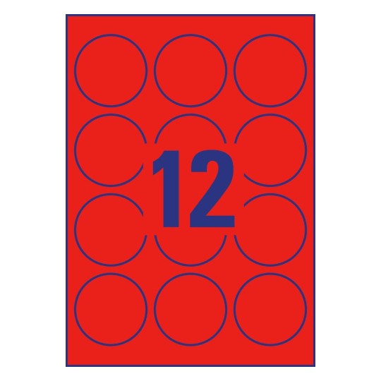 Self-adhesive removable neon paper labels for laser printers and copiers - 12 labels per sheet